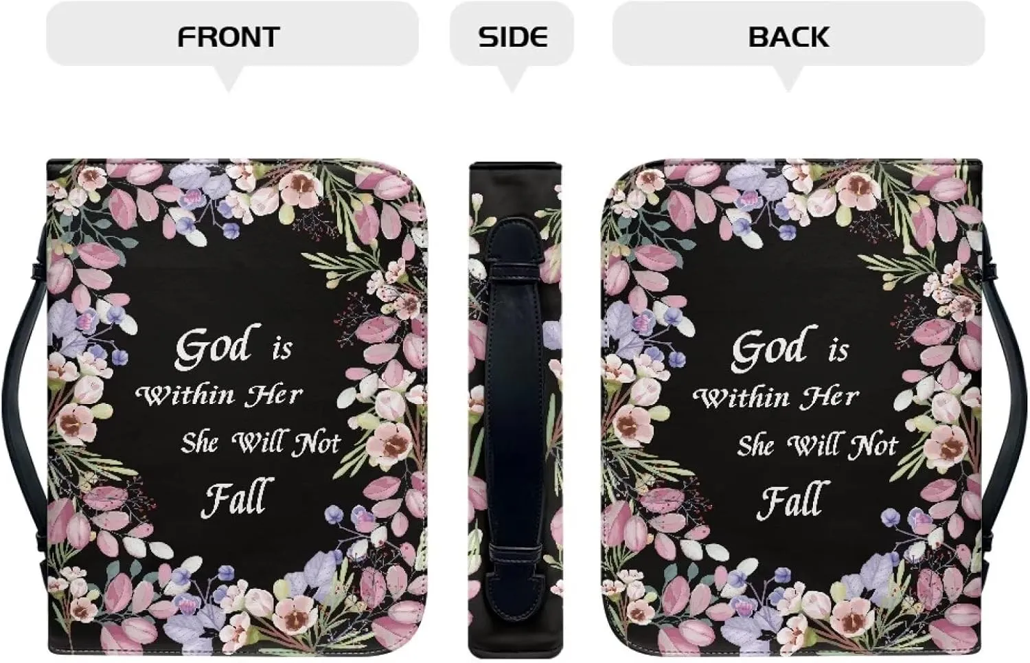 Leather Bible Covers for Women Aesthetic Floral Bible Quotes Bible Carrying Case with Handle