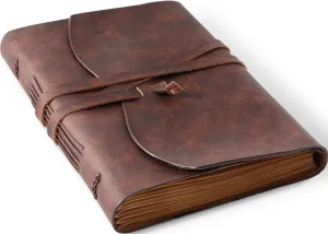 Leather Bound Journal for Men/Women, Rustic Vintage Handmade Large Writing Notebook with 240 Kraft Lined Pages(6x8 inches), Business/Travel Daily Notepad Sketchbook Gift - Brown