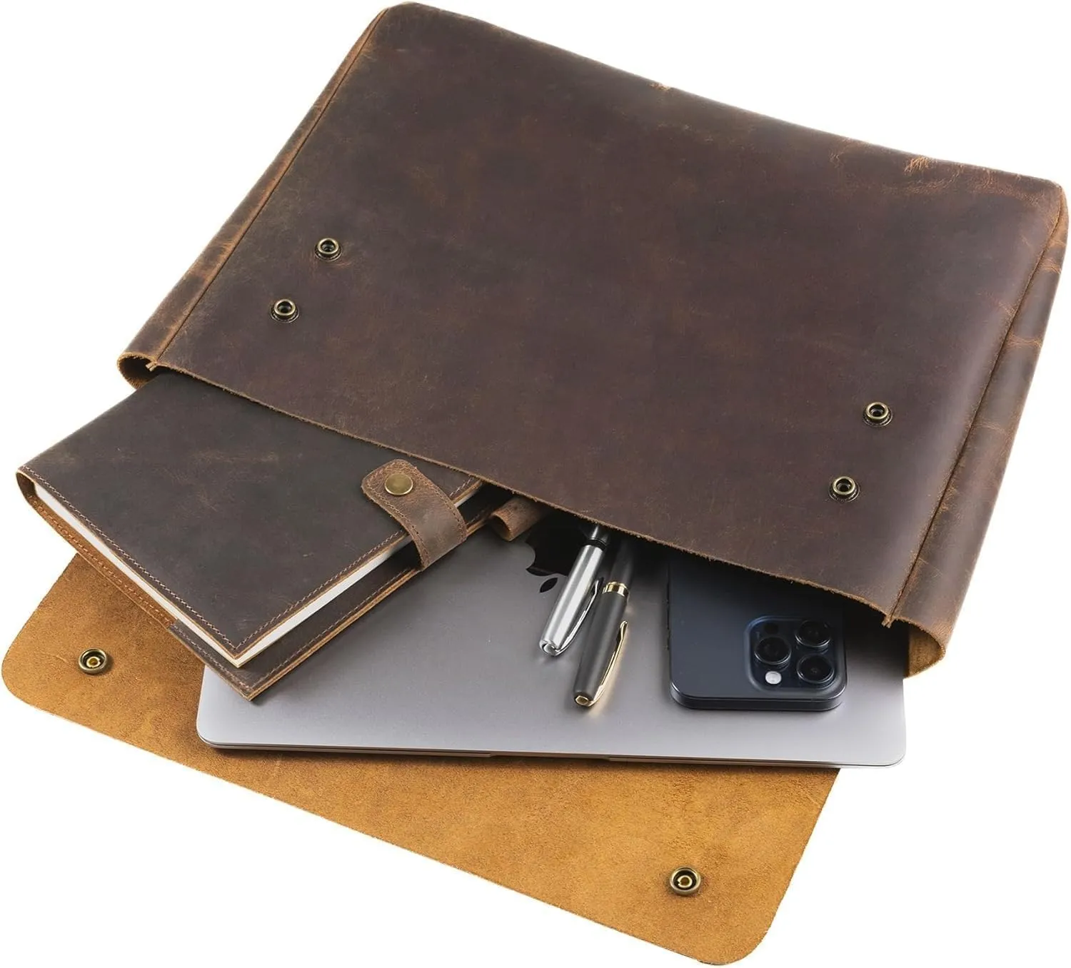 Leather File Folder Organizer Document Holder, File Case, A5 Binder, Envelope Portfolio, Leather Portfolio ,Spacious Leather Folio Laptop Sleeve Case for 13"14" 15" Laptops,Macbook & Tablets