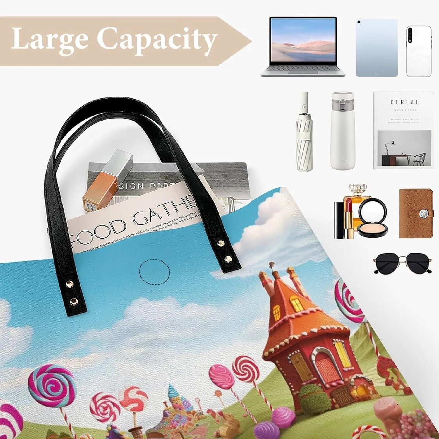 Leather Handbag for Women Tote Bag with Magnetic Buckle Bass Fishing Wave Crossbody Bag Shoulder Bags