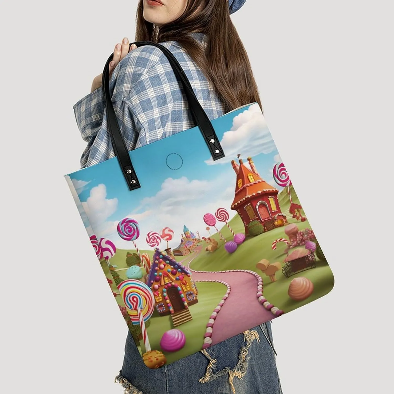 Leather Handbag for Women Tote Bag with Magnetic Buckle Bass Fishing Wave Crossbody Bag Shoulder Bags