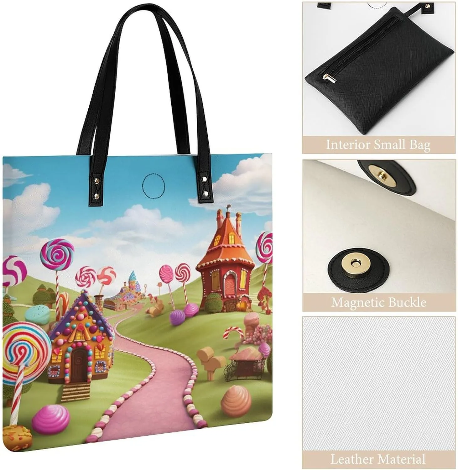 Leather Handbag for Women Tote Bag with Magnetic Buckle Bass Fishing Wave Crossbody Bag Shoulder Bags