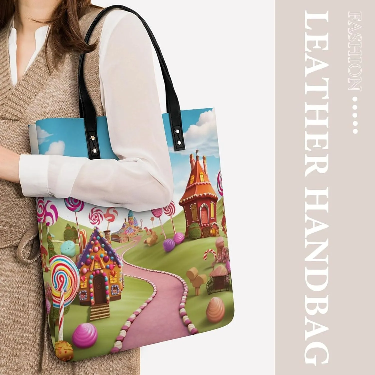 Leather Handbag for Women Tote Bag with Magnetic Buckle Bass Fishing Wave Crossbody Bag Shoulder Bags