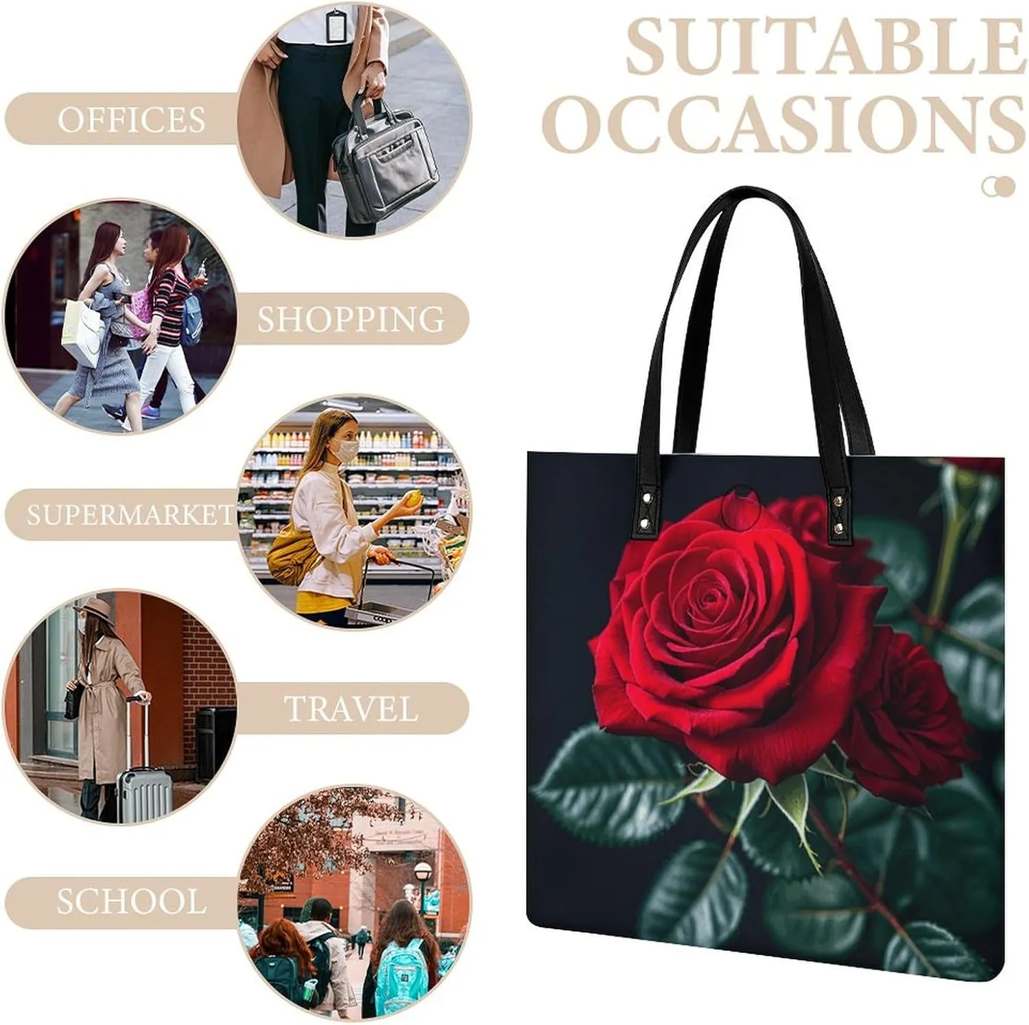 Leather Handbag for Women Tote Bag with Magnetic Buckle Flower Crossbody Bag Shoulder Bags