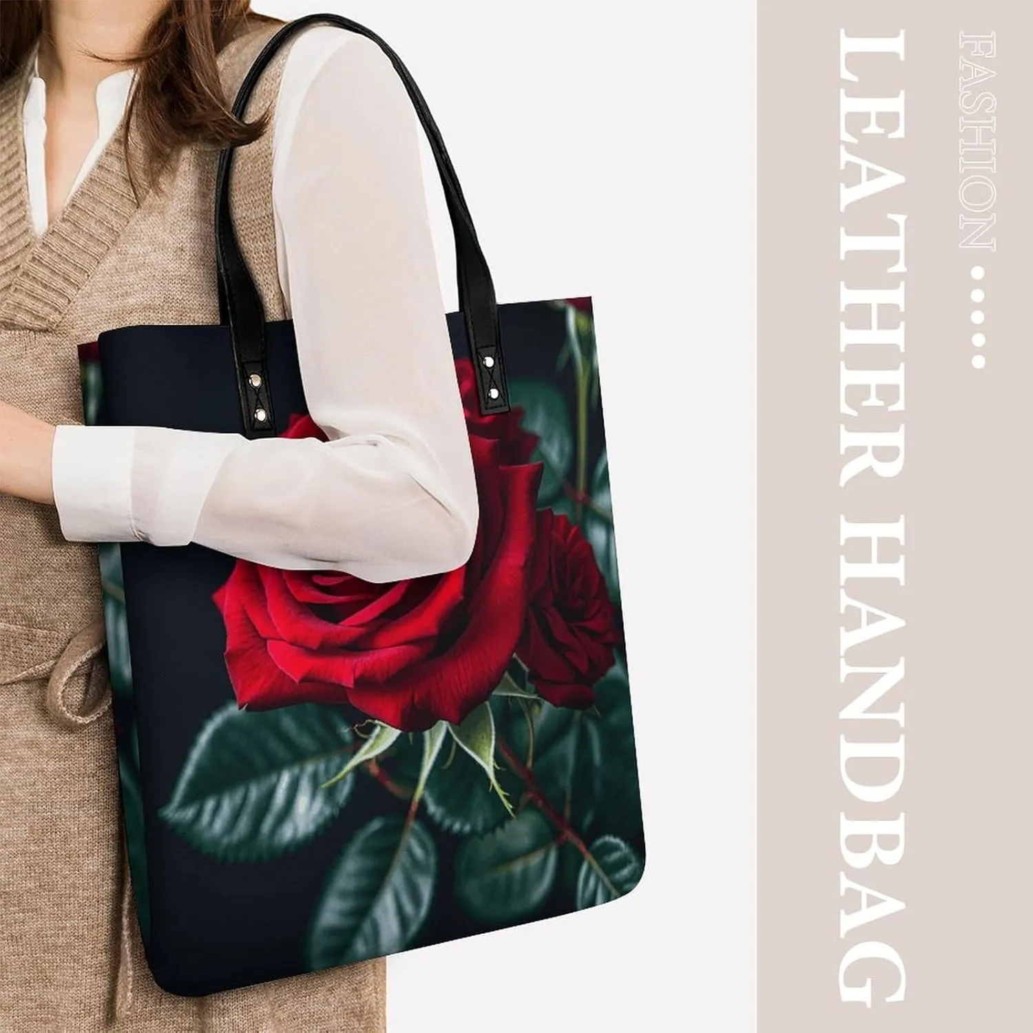 Leather Handbag for Women Tote Bag with Magnetic Buckle Flower Crossbody Bag Shoulder Bags