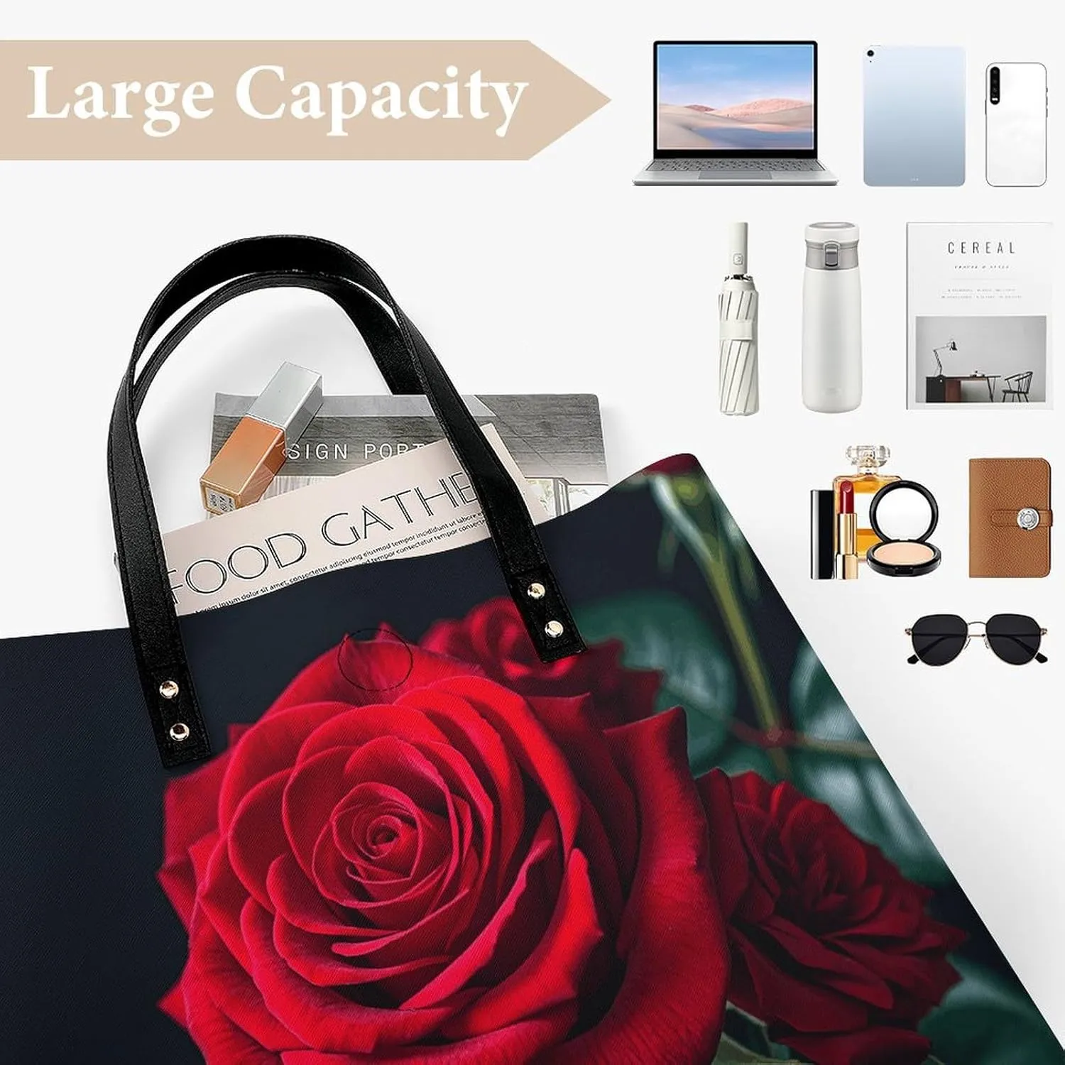 Leather Handbag for Women Tote Bag with Magnetic Buckle Flower Crossbody Bag Shoulder Bags
