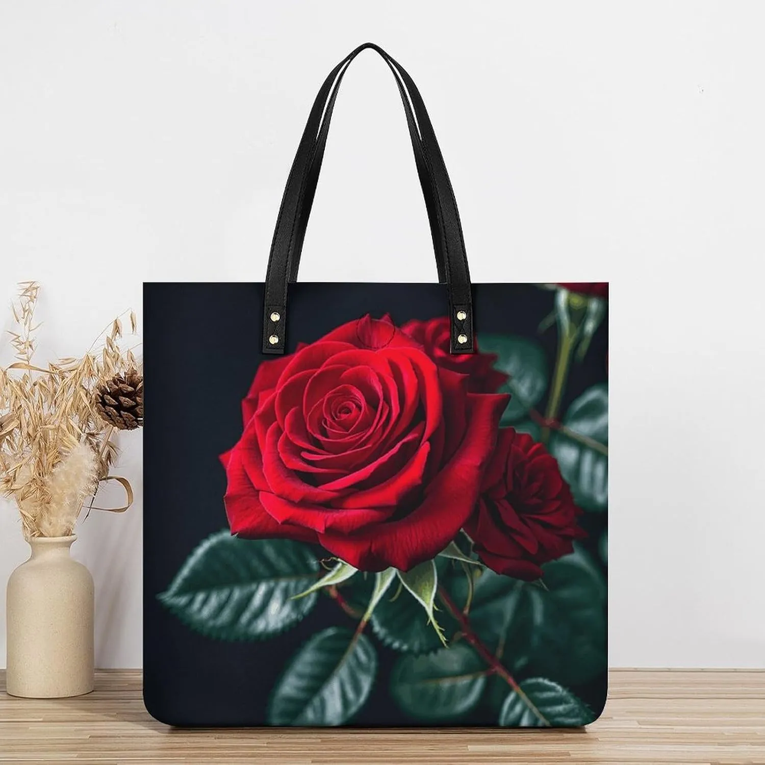 Leather Handbag for Women Tote Bag with Magnetic Buckle Flower Crossbody Bag Shoulder Bags