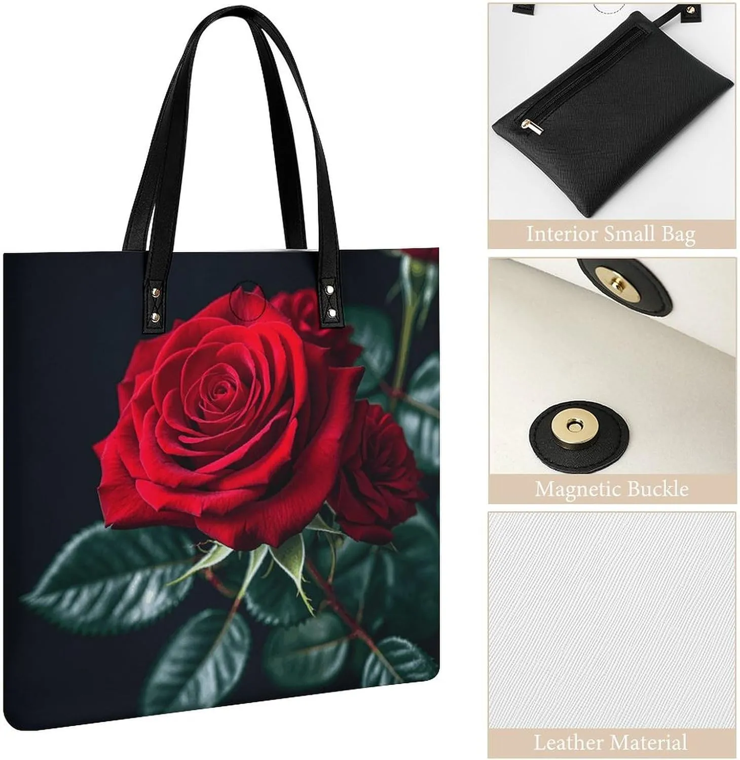 Leather Handbag for Women Tote Bag with Magnetic Buckle Flower Crossbody Bag Shoulder Bags