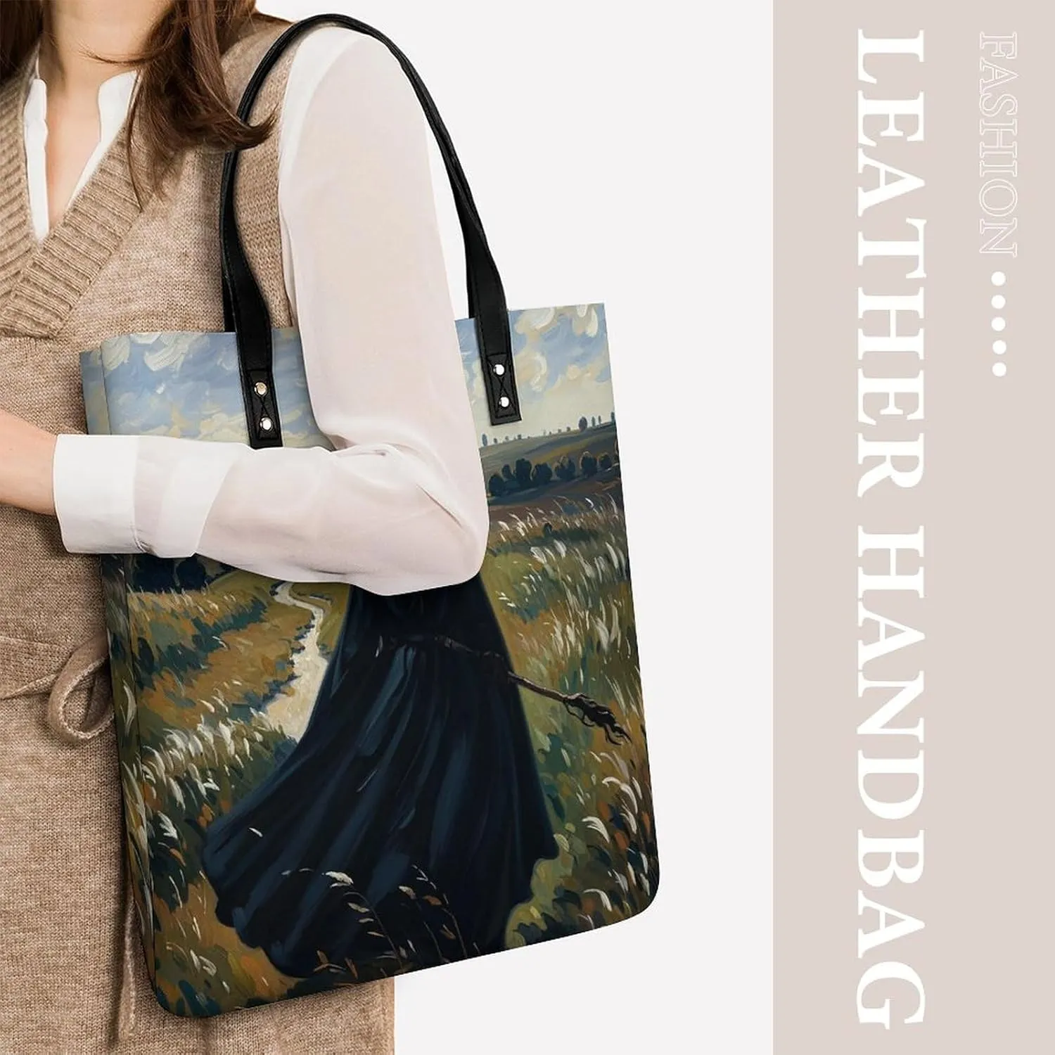 Leather Handbag for Women Tote Bag with Magnetic Buckle Vintage Octopus Crossbody Bag Shoulder Bags