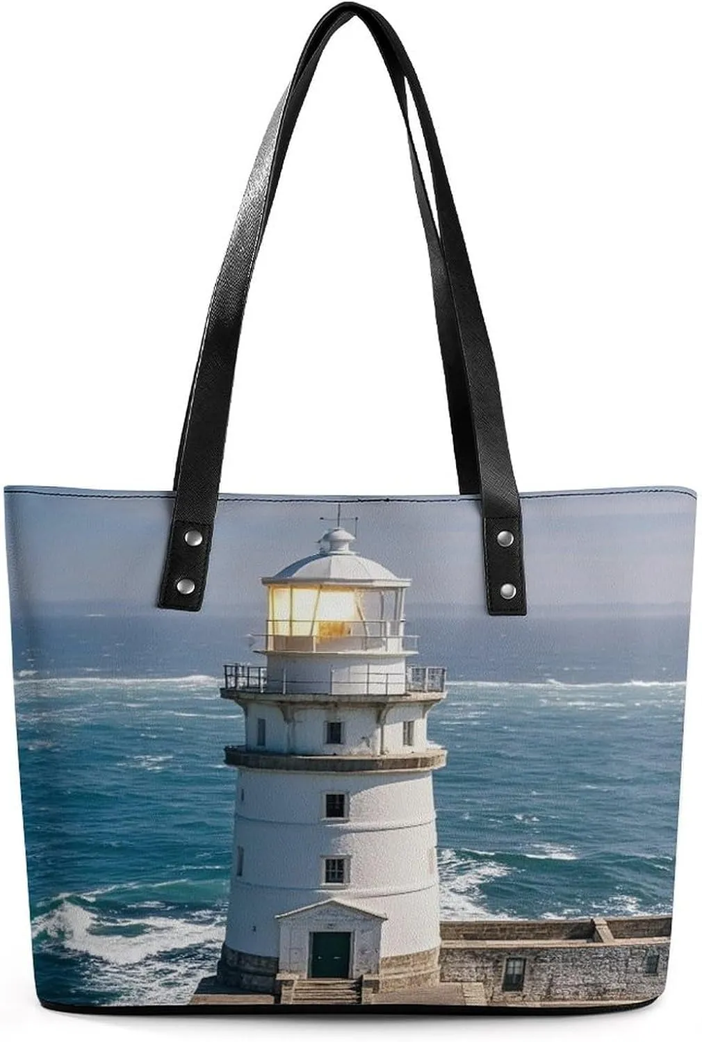 Leather Tote Bag Crossbody Bags for Women Fashion Top Handle Handbag Lighthouse Sandbeach Ladies Shoulder Bags Casual Beach Bag Gym Bages Ladies Purses for Shopping Work Travel
