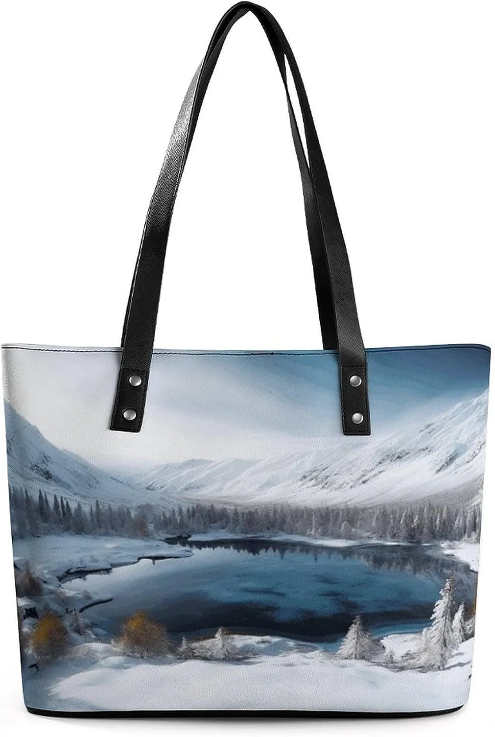 Leather Tote Bag Crossbody Bags for Women Fashion Top Handle Handbag Winter Mountains Snow Scene Ladies Shoulder Bags Casual Beach Bag Gym Bages Ladies Purses for Shopping Work Travel