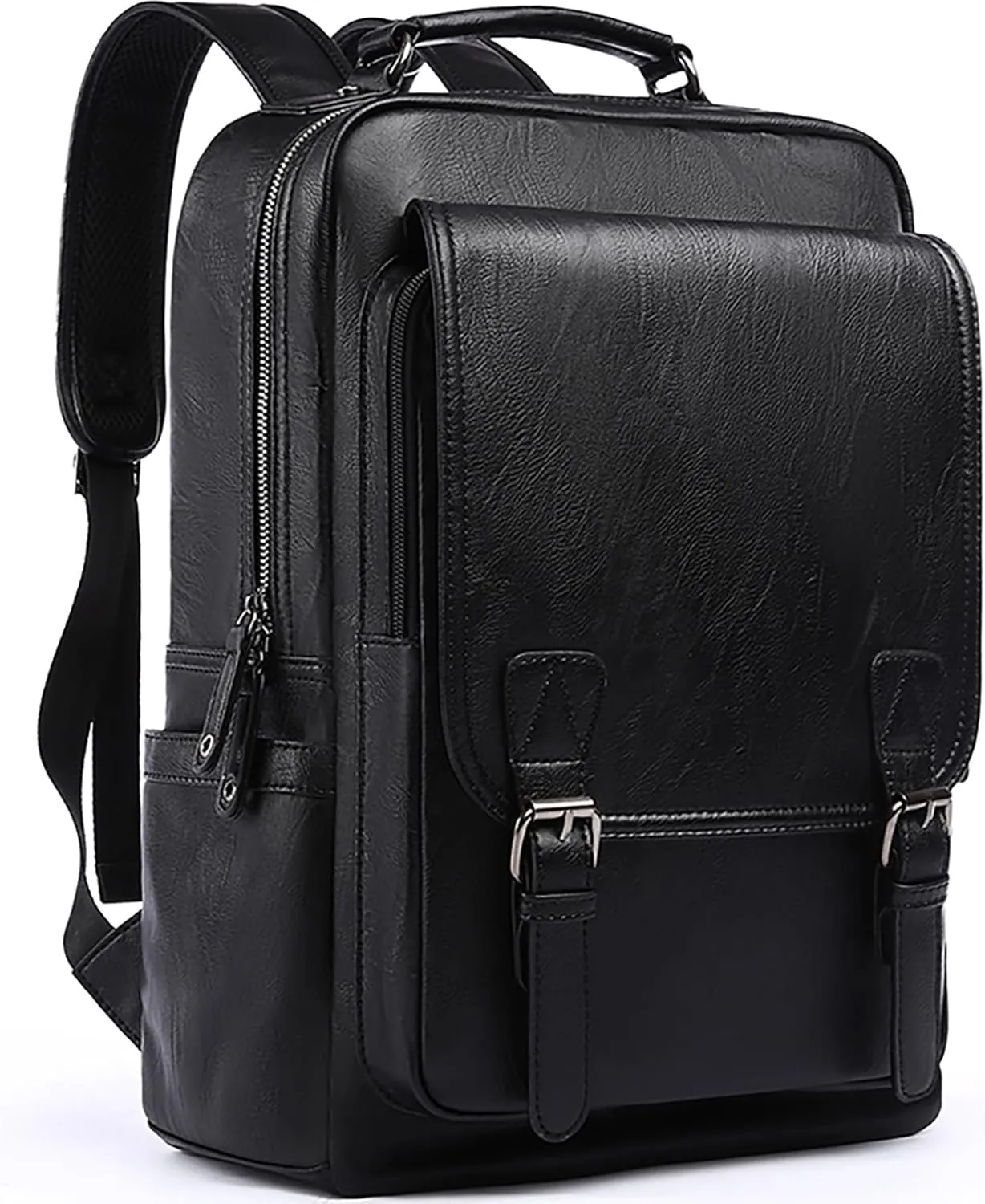 Leather Travel Laptop Backpack For Men Fit 15.6" Waterproof Vintage Backpack Business Work Knapsack College Commute Hiking Black Backpacks