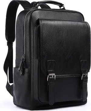 Leather Travel Laptop Backpack For Men Fit 15.6" Waterproof Vintage Backpack Business Work Knapsack College Commute Hiking Black Backpacks