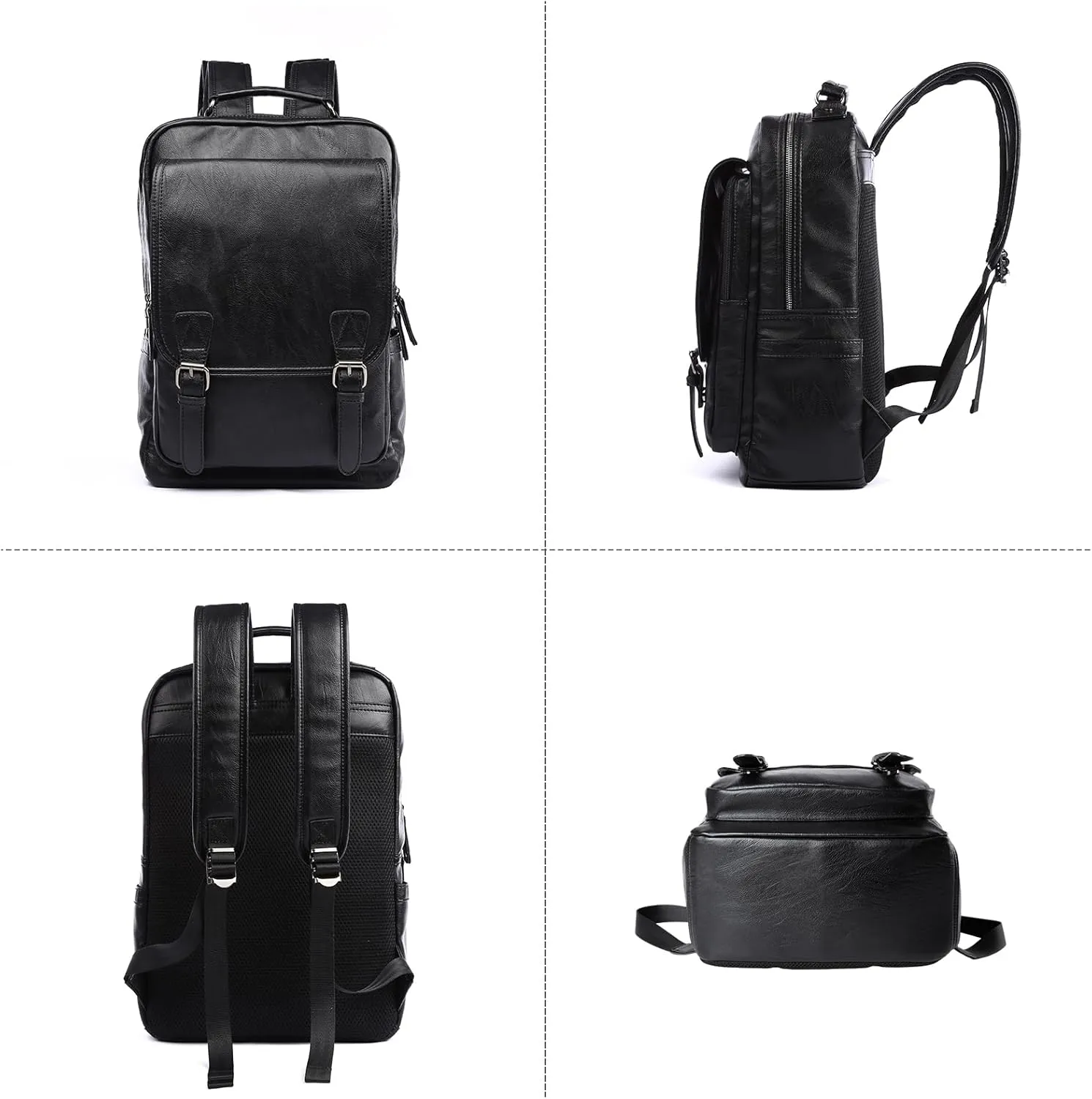 Leather Travel Laptop Backpack For Men Fit 15.6" Waterproof Vintage Backpack Business Work Knapsack College Commute Hiking Black Backpacks