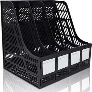 Lemical File Holder Desktop Filing File Box 4 Compartments Vertical File Organizer Magazine Rack Book Holder Frames Binder Holder for Home Office School