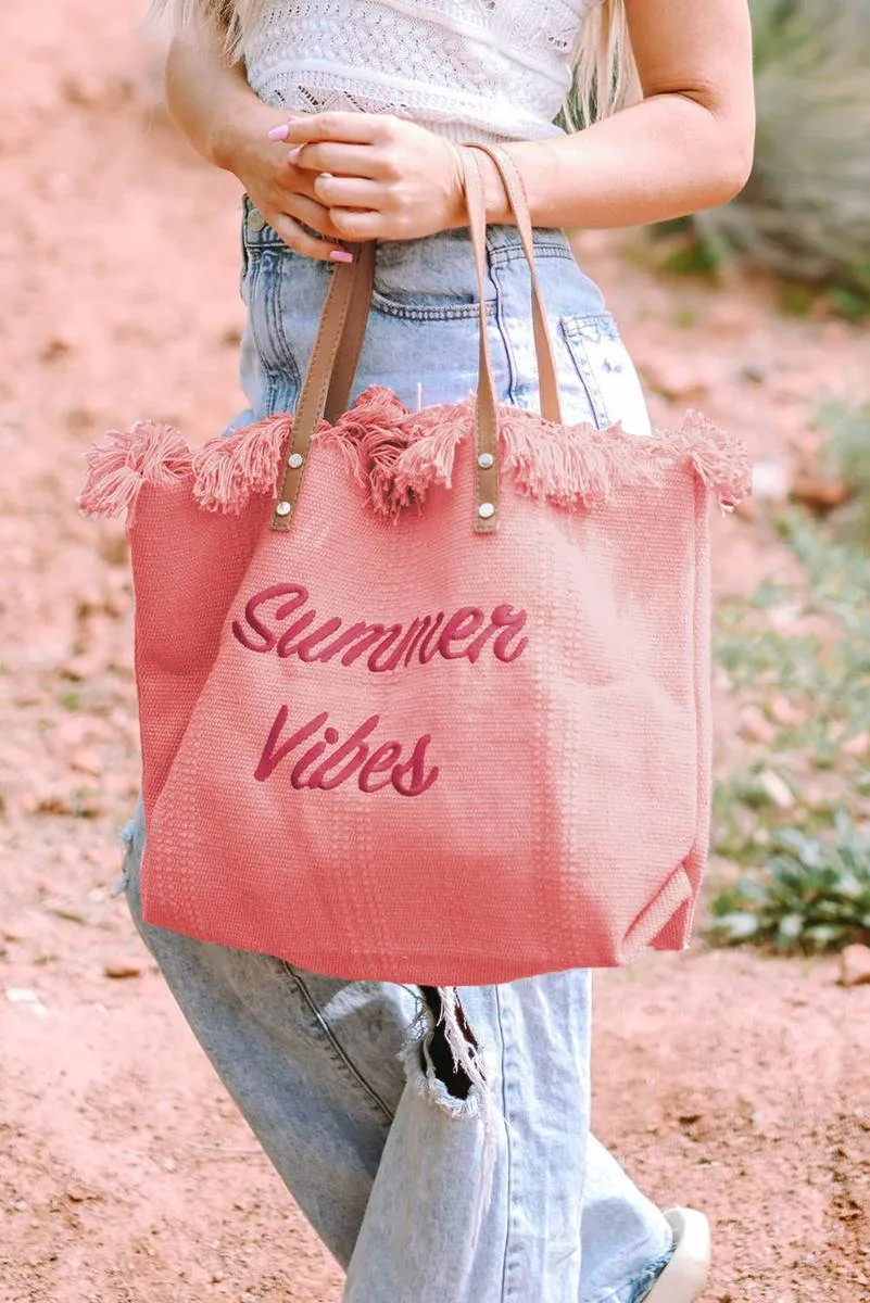 Letter Raw Hem Canvas Large Tote Bag