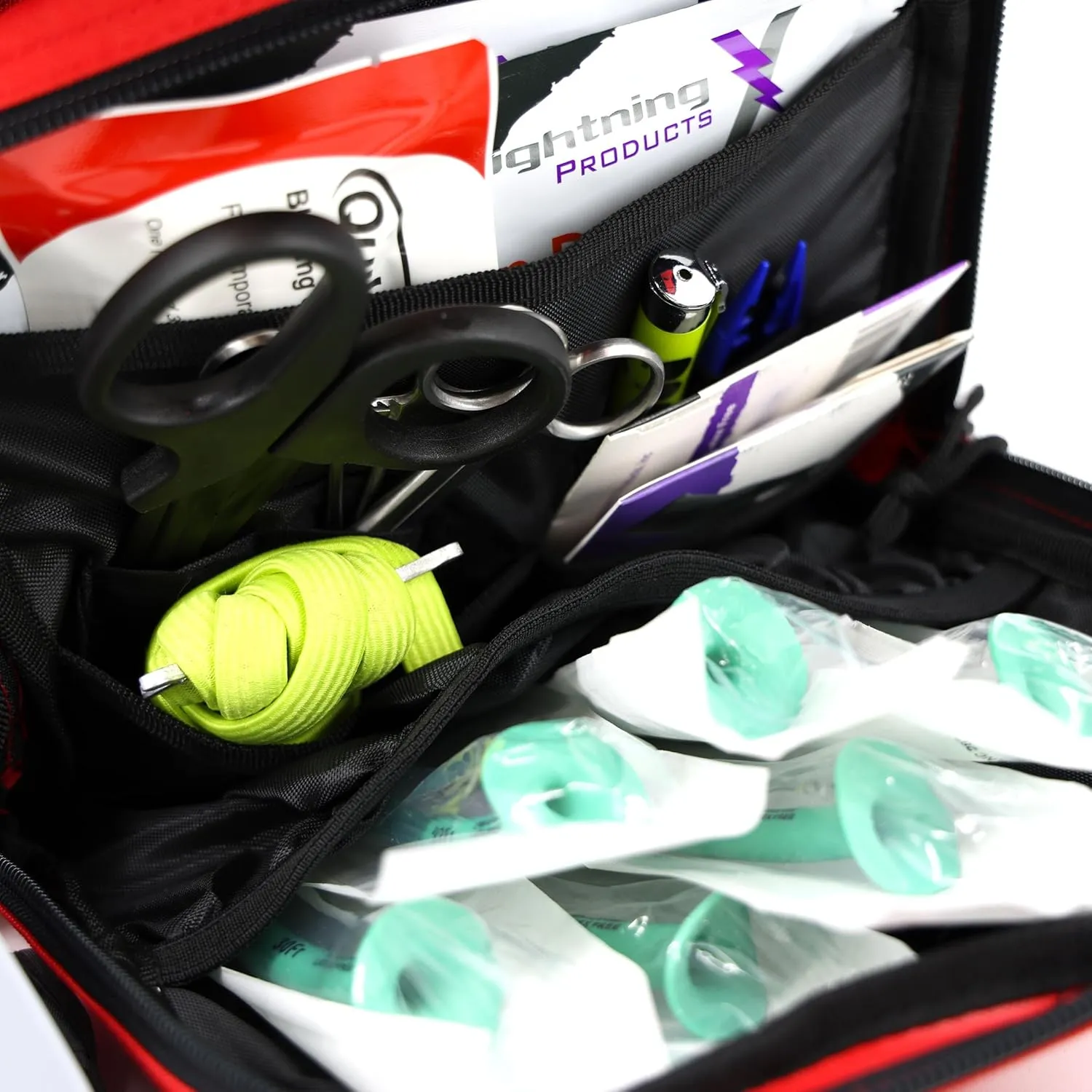 Lightning X Fully Stocked TacMed First Responder Trauma Medical Backpack EMT Kit | MB45-SKF | w/Professional First Aid Emergency Supplies (Red)