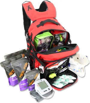 Lightning X Fully Stocked TacMed First Responder Trauma Medical Backpack EMT Kit | MB45-SKF | w/Professional First Aid Emergency Supplies (Red)