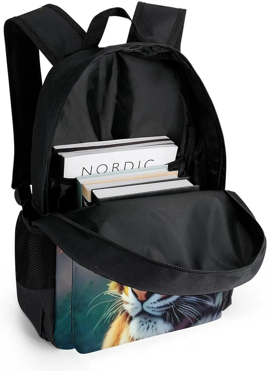 Lightweight Backpack for Gym Travel Bicycle - Big Capacity Multipurpose Anti-Theft Carry On Bag, Wild And Angry Tiger Fire Flame Brave Mammal King Roar Art Travel Hiking Bag & Day Pack