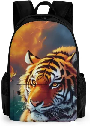 Lightweight Backpack for Gym Travel Bicycle - Big Capacity Multipurpose Anti-Theft Carry On Bag, Wild And Angry Tiger Fire Flame Brave Mammal King Roar Art Travel Hiking Bag & Day Pack
