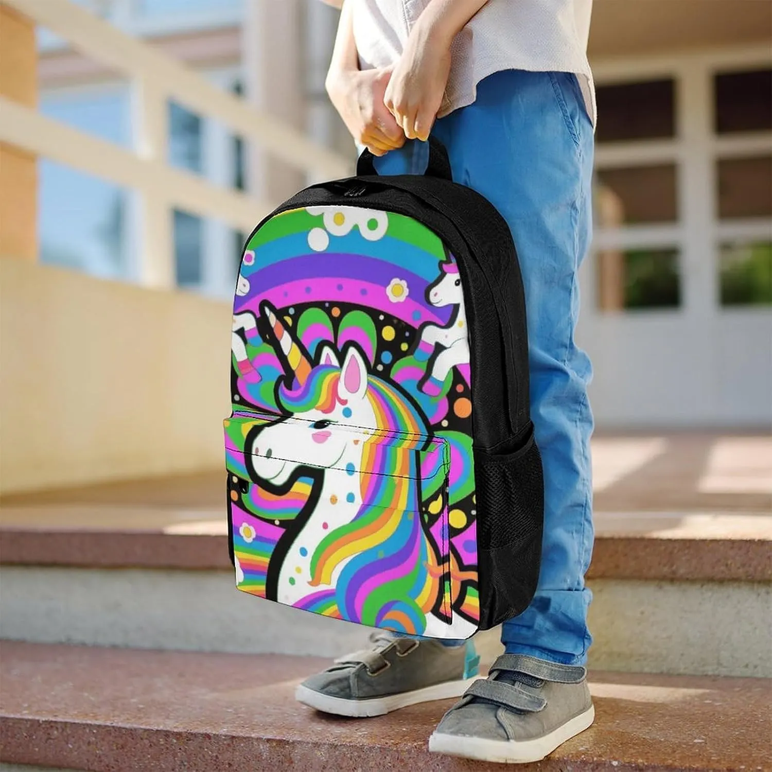 Lightweight Daypack Backpack for Trekking Work Running - Big Capacity Multipurpose Anti-Theft Bookbag, Trippy Rainbow Unicorn Art Business Computer Bag