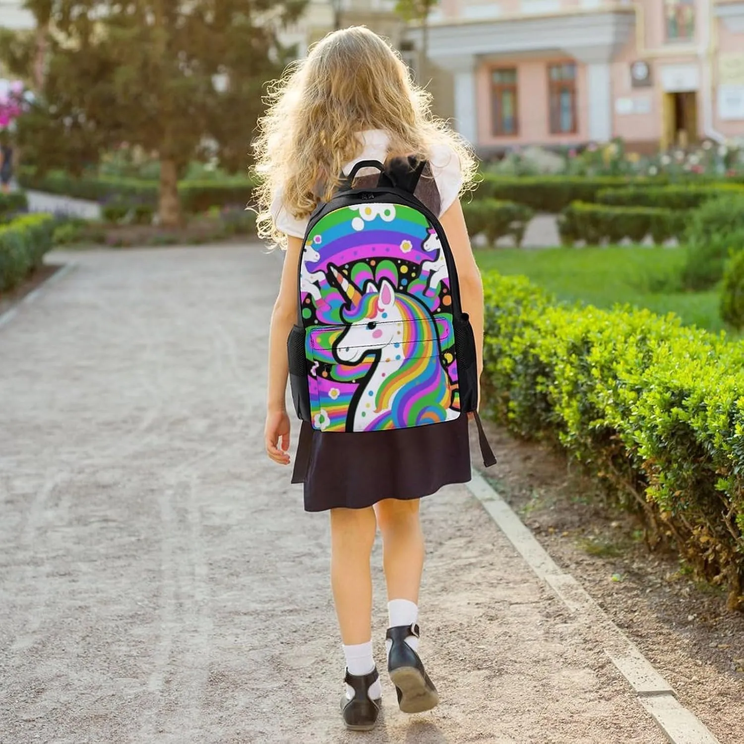 Lightweight Daypack Backpack for Trekking Work Running - Big Capacity Multipurpose Anti-Theft Bookbag, Trippy Rainbow Unicorn Art Business Computer Bag