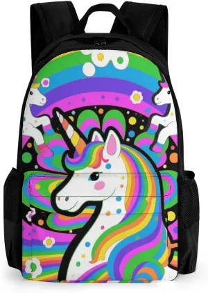Lightweight Daypack Backpack for Trekking Work Running - Big Capacity Multipurpose Anti-Theft Bookbag, Trippy Rainbow Unicorn Art Business Computer Bag