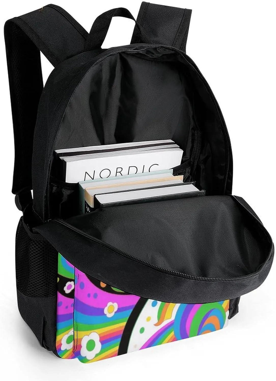Lightweight Daypack Backpack for Trekking Work Running - Big Capacity Multipurpose Anti-Theft Bookbag, Trippy Rainbow Unicorn Art Business Computer Bag