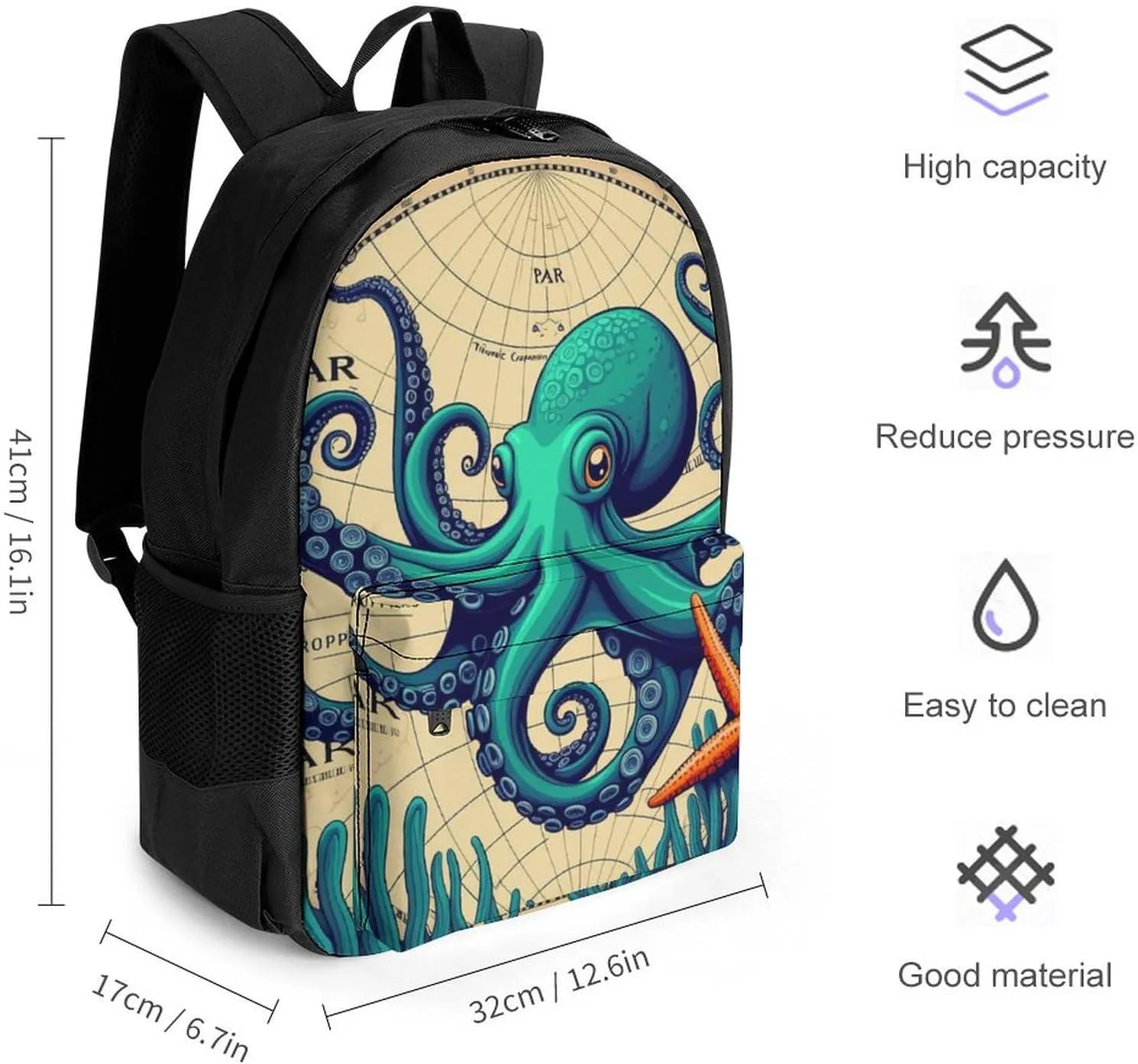 Lightweight Daypack Bookbag for Trekking Business Walking Cycling - Big Capacity Anti-Theft Multipurpose Carry On Bag, Retro Octopus Art Business Computer Bag