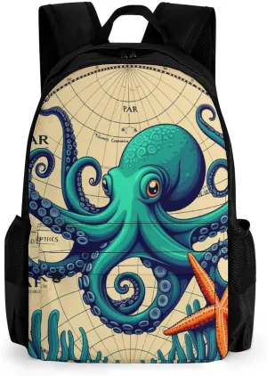 Lightweight Daypack Bookbag for Trekking Business Walking Cycling - Big Capacity Anti-Theft Multipurpose Carry On Bag, Retro Octopus Art Business Computer Bag