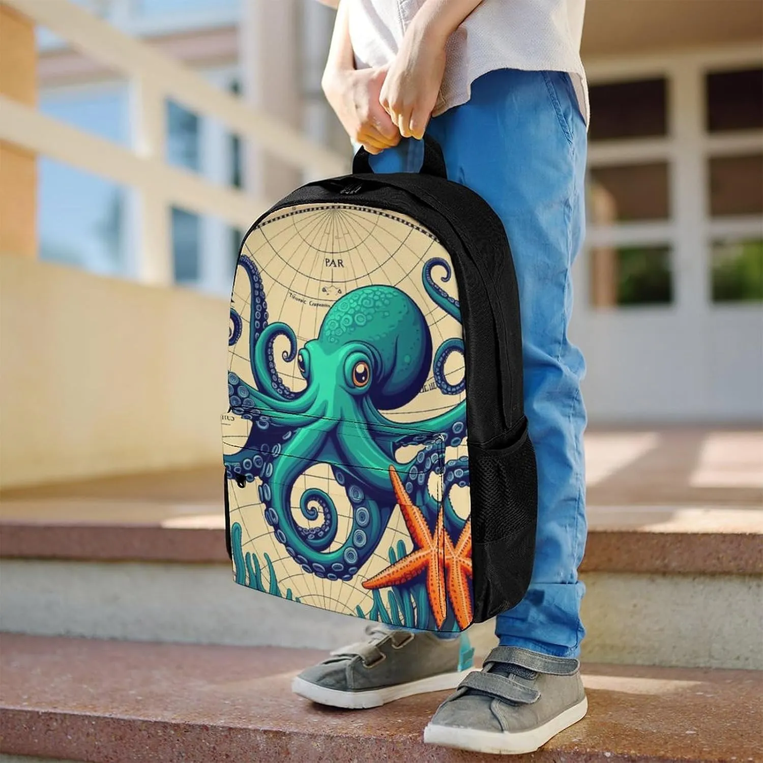 Lightweight Daypack Bookbag for Trekking Business Walking Cycling - Big Capacity Anti-Theft Multipurpose Carry On Bag, Retro Octopus Art Business Computer Bag