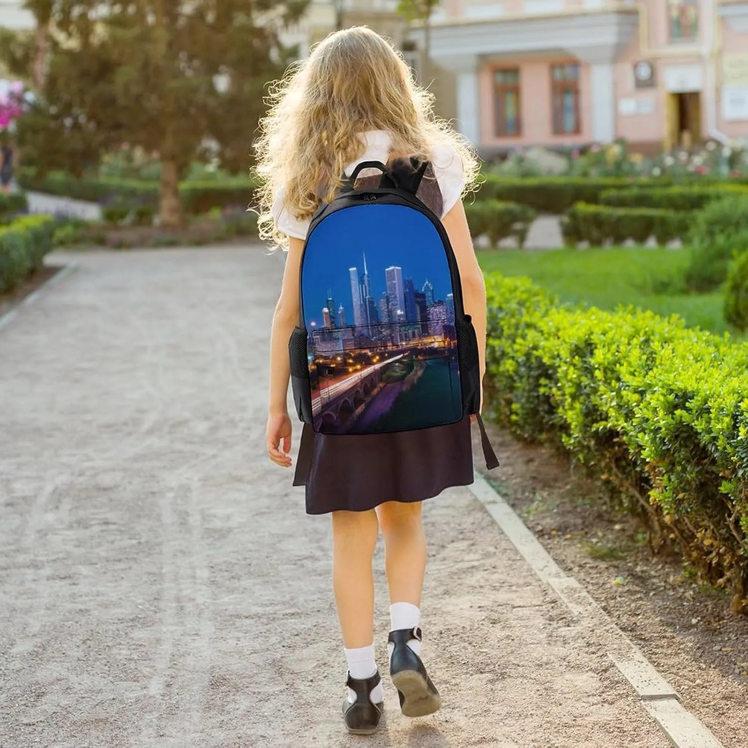 Lightweight Daypack Bookbag for Trekking Business Walking Cycling - Big Capacity Anti-Theft Multipurpose Carry On Bag, Usa Chicago City Skyline Night View Art Business Computer Bag