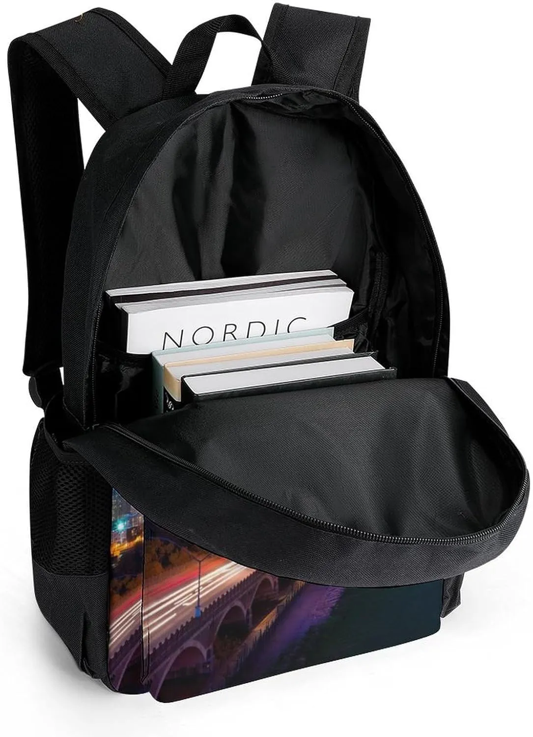 Lightweight Daypack Bookbag for Trekking Business Walking Cycling - Big Capacity Anti-Theft Multipurpose Carry On Bag, Usa Chicago City Skyline Night View Art Business Computer Bag