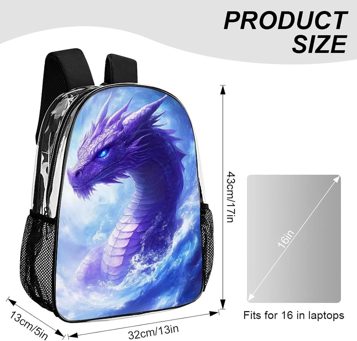 Lightweight Daypack Bookbag for Trekking Business Walking Cycling - Big Capacity Transparent Multipurpose Carry On Bag, Purple Dragon Business Computer Bag