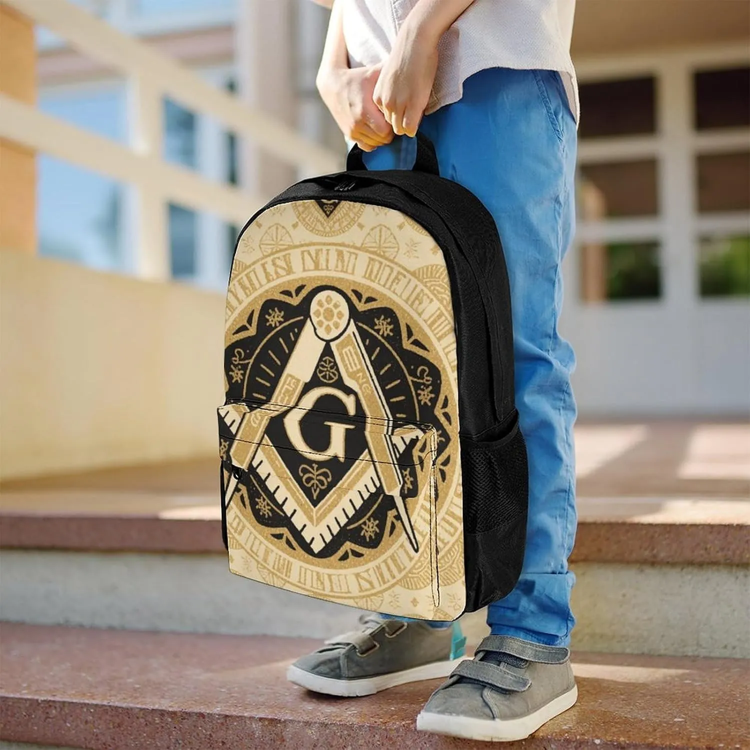 Lightweight Daypack for Camping Business Walking Cycling - Large Capacity Anti-Theft Multipurpose Bookbag, Gold Freemason Freemasonry Masonic Art Gym Outdoor Hiking Backpack