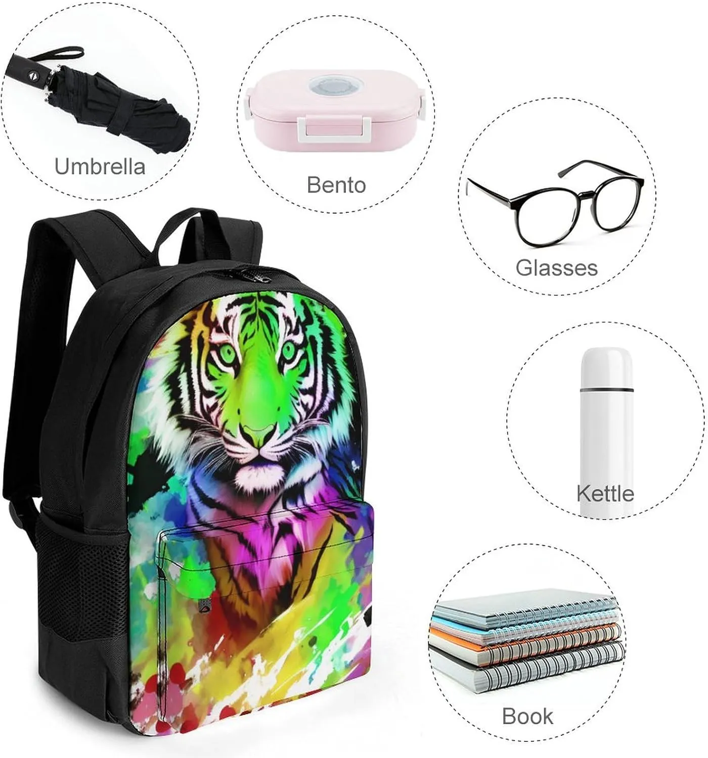 Lightweight Rucksack for Sports Travel Running - Big Capacity Multipurpose Anti-Theft Bookbag, Beautiful Wild Animal Tiger Abstract Art Travel and Sport Backpack Rucksack