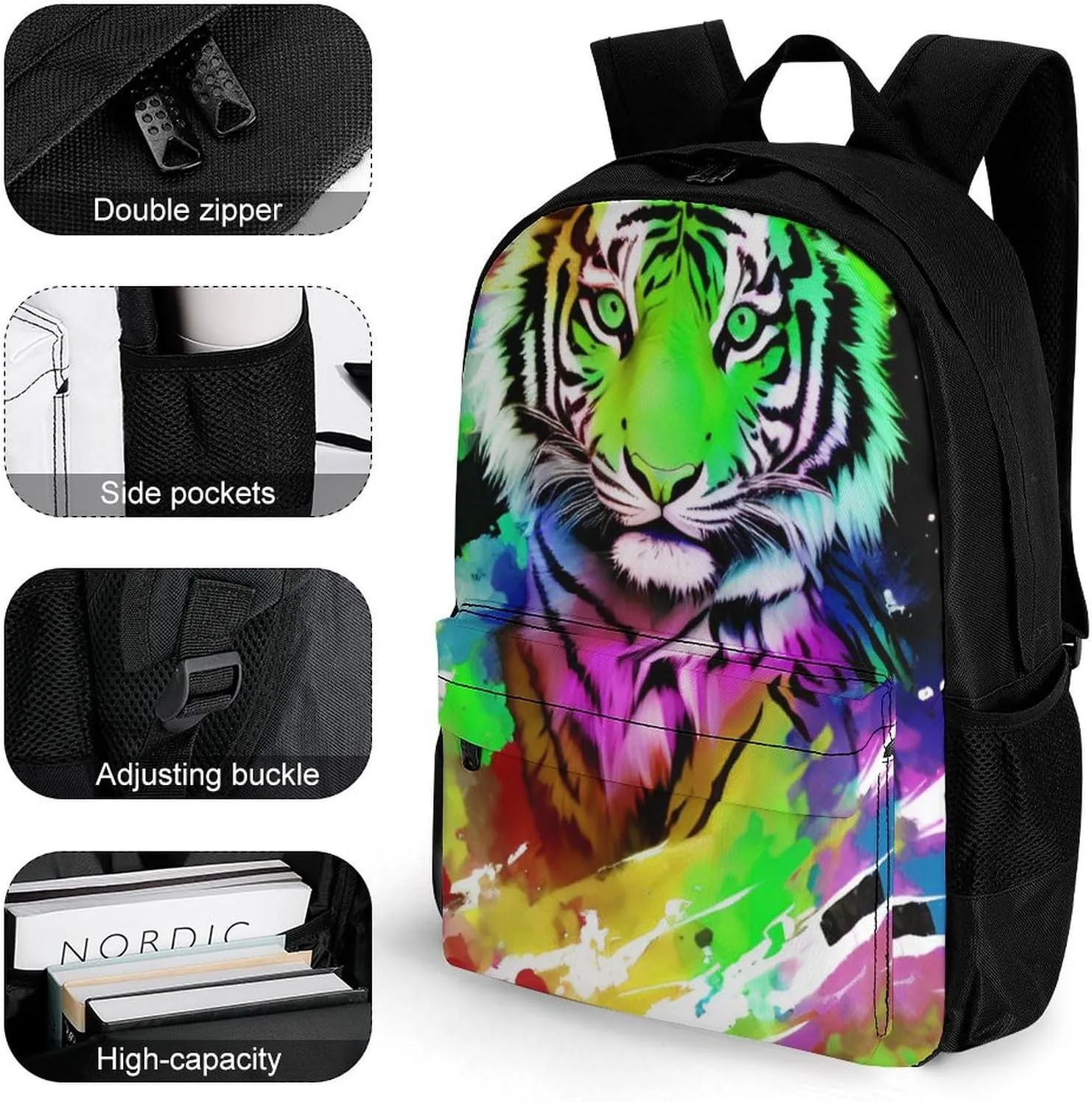 Lightweight Rucksack for Sports Travel Running - Big Capacity Multipurpose Anti-Theft Bookbag, Beautiful Wild Animal Tiger Abstract Art Travel and Sport Backpack Rucksack
