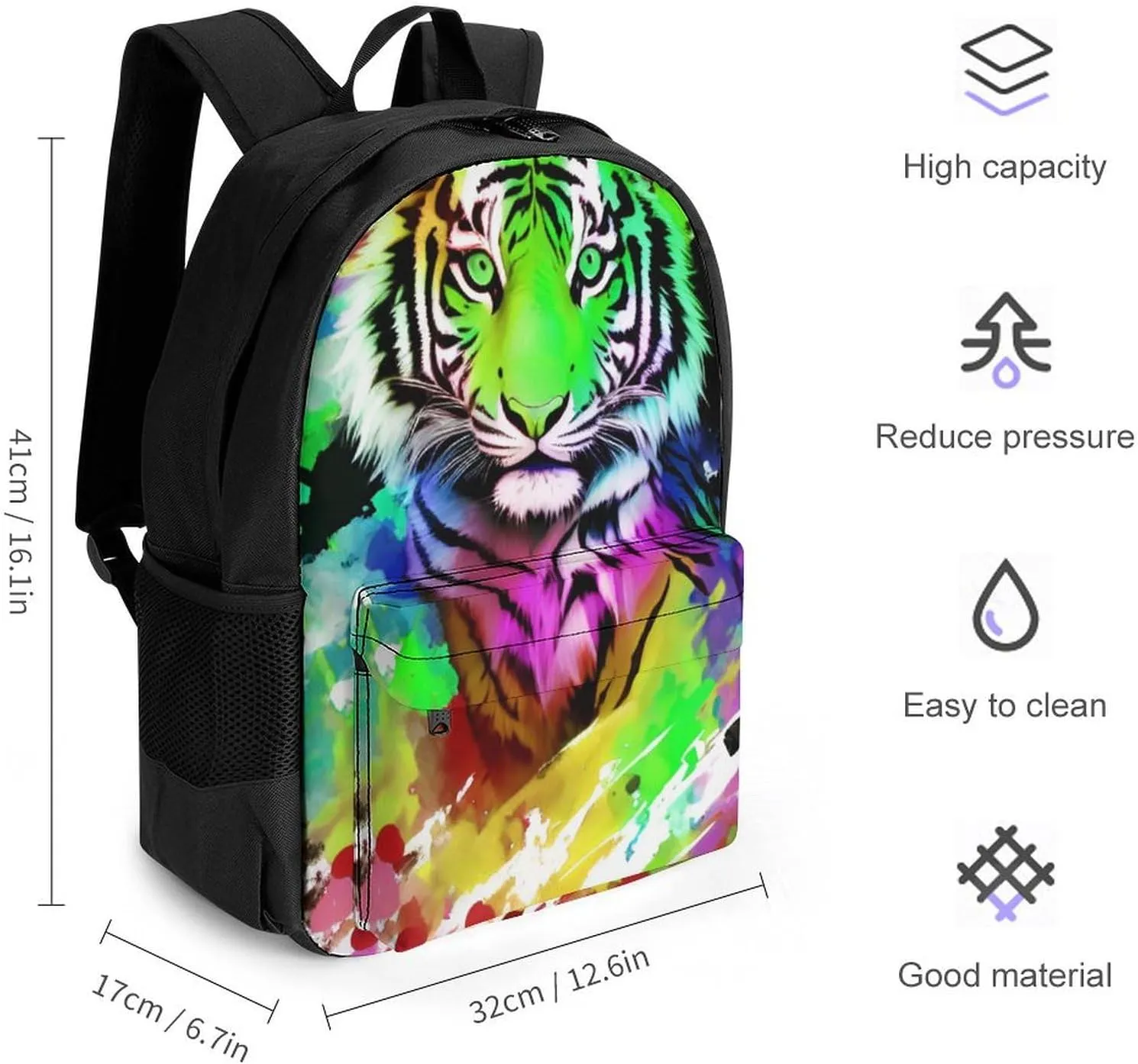 Lightweight Rucksack for Sports Travel Running - Big Capacity Multipurpose Anti-Theft Bookbag, Beautiful Wild Animal Tiger Abstract Art Travel and Sport Backpack Rucksack