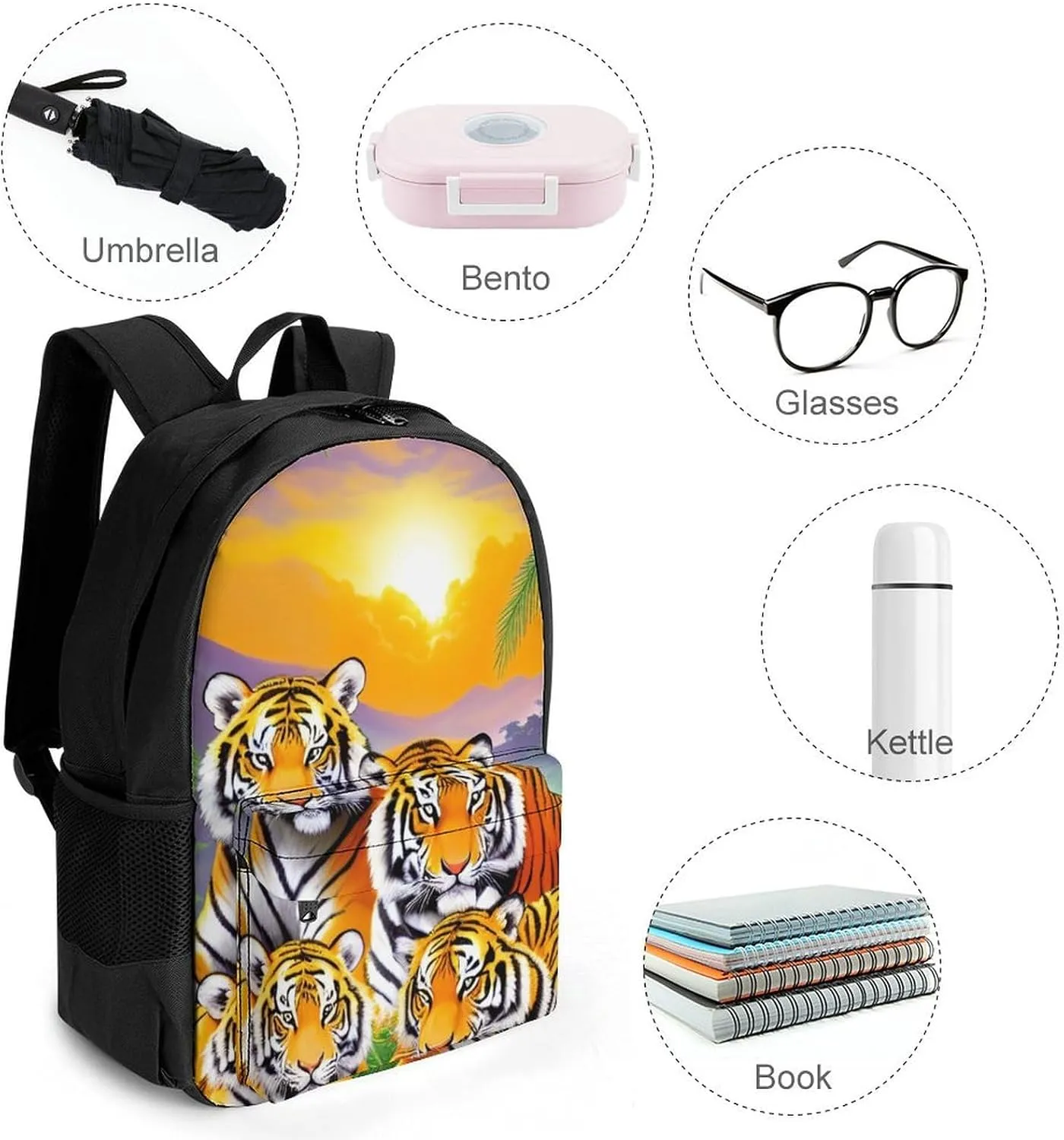 Lightweight Rucksack for Sports Travel Running - Big Capacity Multipurpose Anti-Theft Bookbag, King Of The Tiger Tropical Rainforest Landscape Jungle Art Travel and Sport Backpack Rucksack