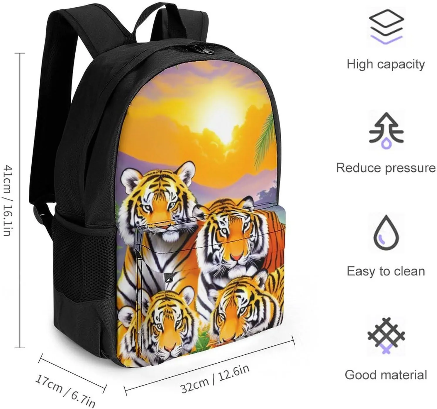 Lightweight Rucksack for Sports Travel Running - Big Capacity Multipurpose Anti-Theft Bookbag, King Of The Tiger Tropical Rainforest Landscape Jungle Art Travel and Sport Backpack Rucksack