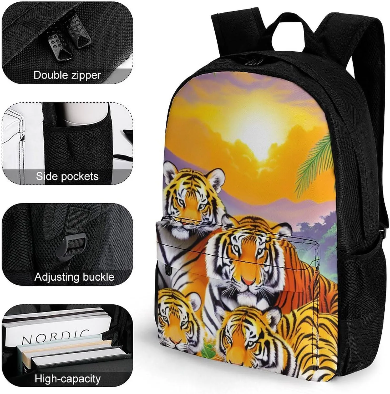Lightweight Rucksack for Sports Travel Running - Big Capacity Multipurpose Anti-Theft Bookbag, King Of The Tiger Tropical Rainforest Landscape Jungle Art Travel and Sport Backpack Rucksack