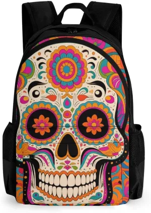 Lightweight Rucksack for Sports Travel Running - Big Capacity Multipurpose Anti-Theft Bookbag, Mexican Sugar Skull Flower Art Travel and Sport Backpack Rucksack