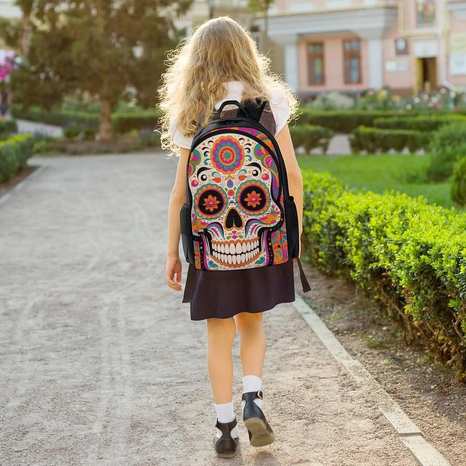 Lightweight Rucksack for Sports Travel Running - Big Capacity Multipurpose Anti-Theft Bookbag, Mexican Sugar Skull Flower Art Travel and Sport Backpack Rucksack