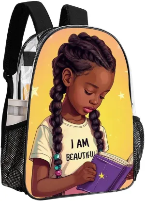 Lightweight Rucksacks for Climbing Outdoors Walking Cycling - Large Capacity Transparent Multipurpose Carry On Bag, African American Black woman Book Art Camping Outdoor Backpack