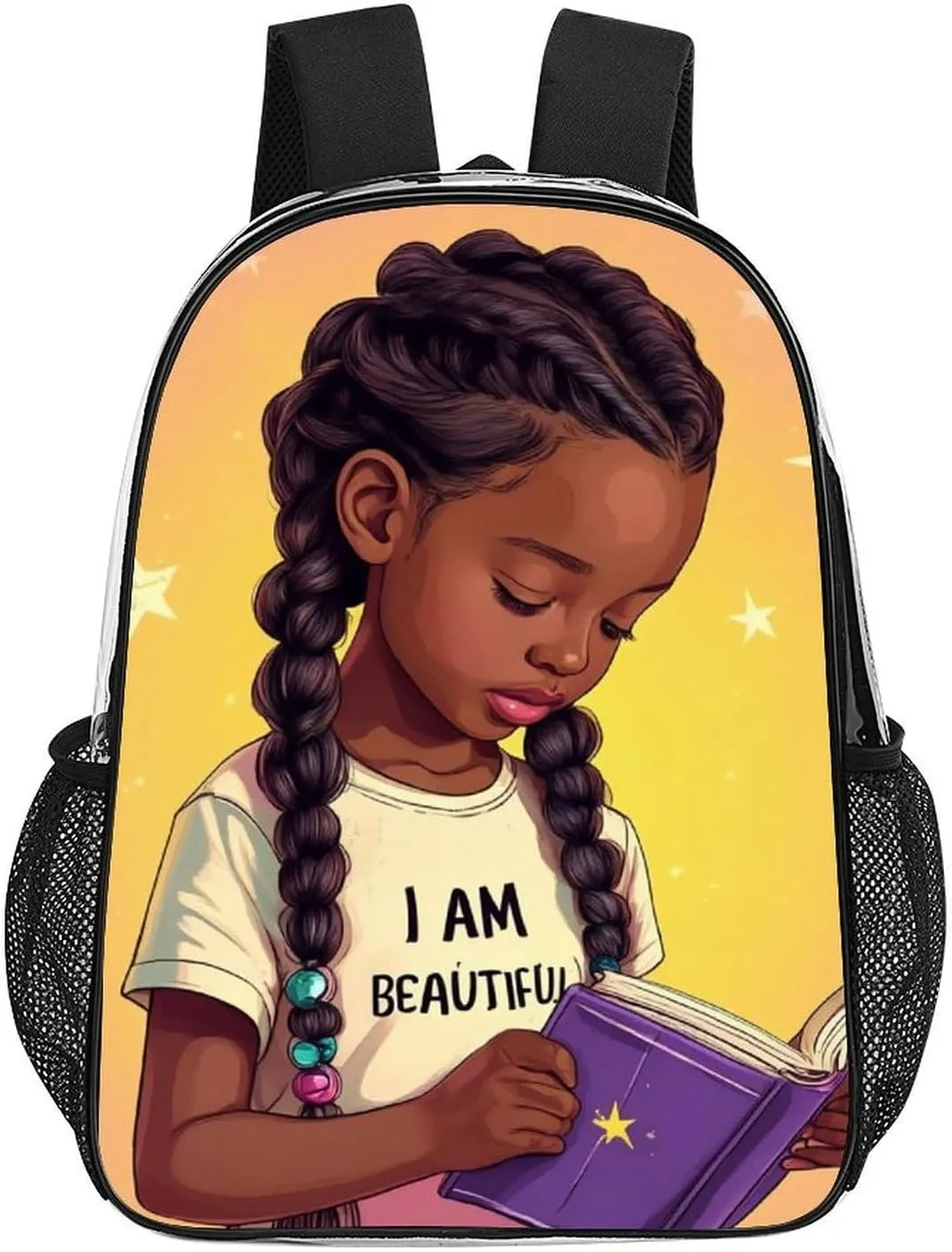 Lightweight Rucksacks for Climbing Outdoors Walking Cycling - Large Capacity Transparent Multipurpose Carry On Bag, African American Black woman Book Art Camping Outdoor Backpack