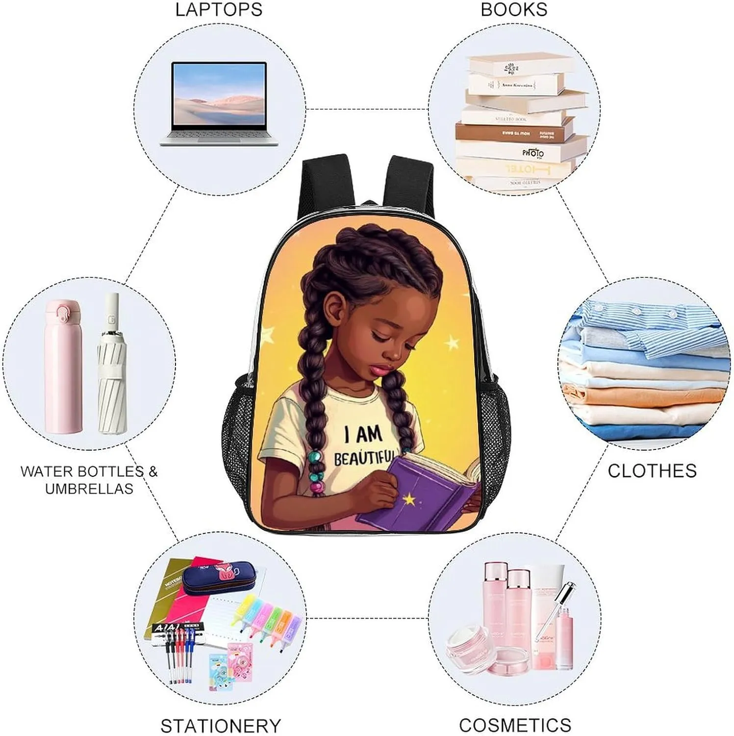 Lightweight Rucksacks for Climbing Outdoors Walking Cycling - Large Capacity Transparent Multipurpose Carry On Bag, African American Black woman Book Art Camping Outdoor Backpack