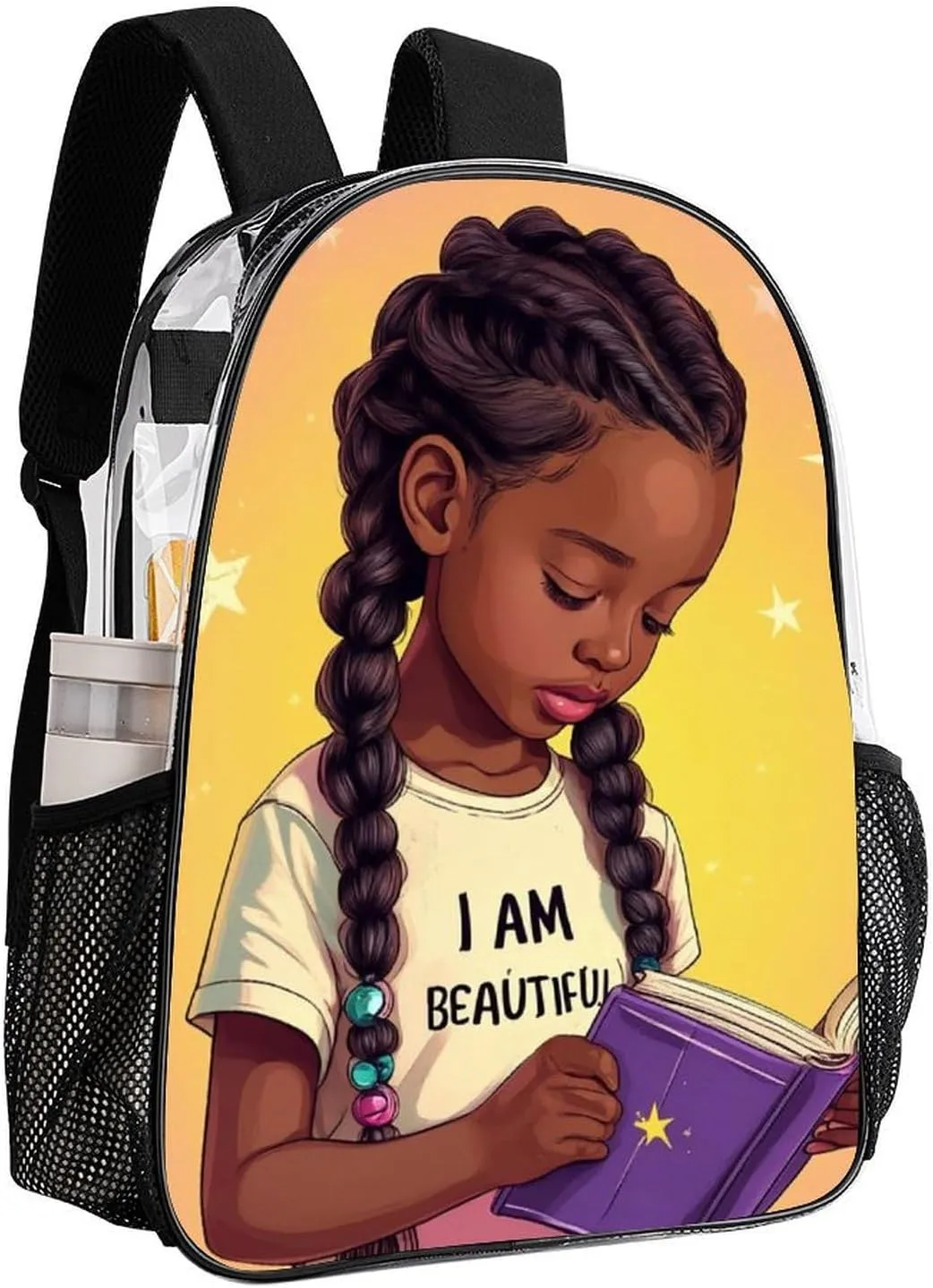 Lightweight Rucksacks for Climbing Outdoors Walking Cycling - Large Capacity Transparent Multipurpose Carry On Bag, African American Black woman Book Art Camping Outdoor Backpack
