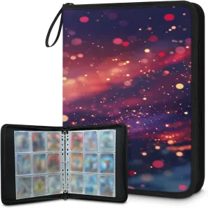 Little Bit of Stars 3 Ring Trading Zipper Binder Strap, Trading Card Binder 9 Pocket, 900 Pockets Card Holder with 50 Removable Sleeves for Game Cards