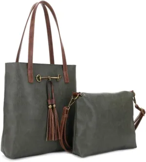 Liz Soto Jane Horsebit 2-in-1 Tote Bag - Vegan Leather Tote Bag for Women with Removable Crossbody Bag, Purses for Women