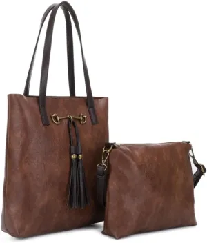 Liz Soto Jane Horsebit 2-in-1 Tote Bag - Vegan Leather Tote Bag for Women with Removable Crossbody Bag, Purses for Women